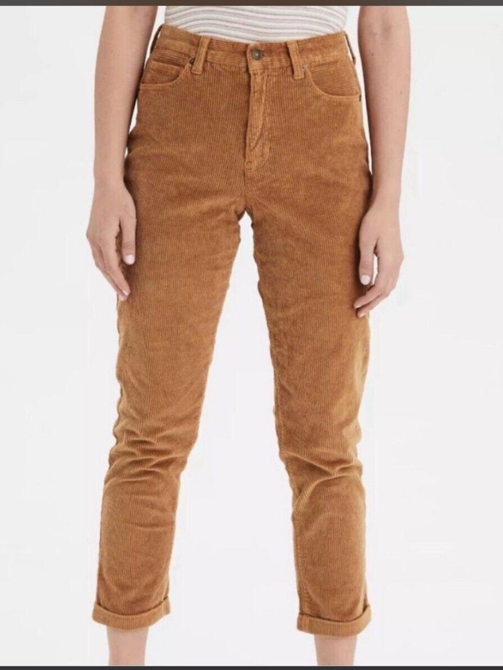 American Eagle Corduroy Mustard Yellow High Waisted Cuffed Pant Mom Jean